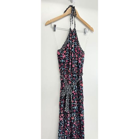 Kingston‎ Gray Jumpsuit Size Medium Floral Print Tie Front Halter NEW - Picture 6 of 9